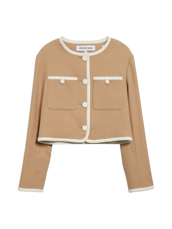Veronica Beard Jackets & Blazers - NEW, Veronica Beard Beale Contrast Detail Tweed Jacket in Beige Sz 6 #SJ2420